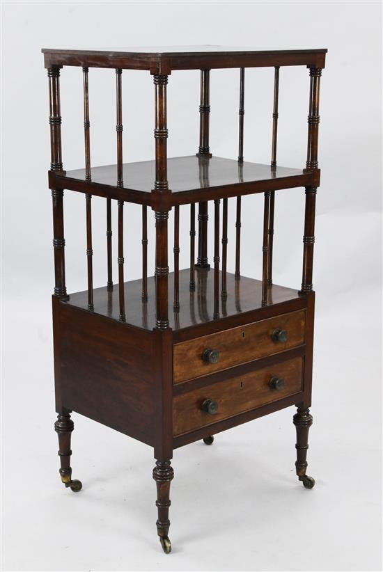 A Regency rosewood combined whatnot canterbury, W.1ft 8in. D.1ft 4in. H.3ft 8in.